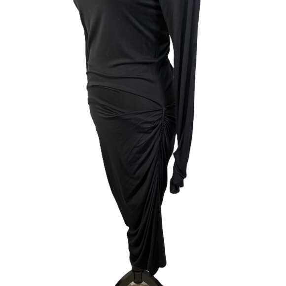 Max Studio Black Long Sleeve Bodycon Draped Midi Dress Size M - Picture 2 of 16